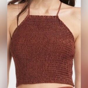 A New Day Brown Halter Neck Smocked Cropped Apron Tank Top Size XS